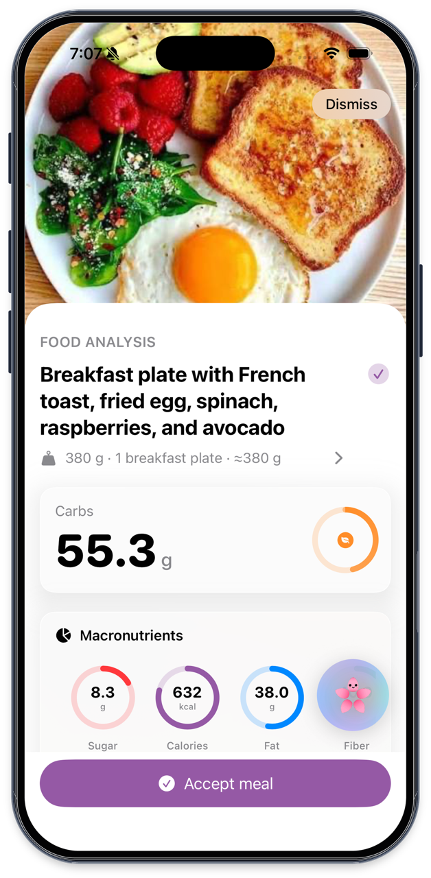 Meal logging view in Dalia