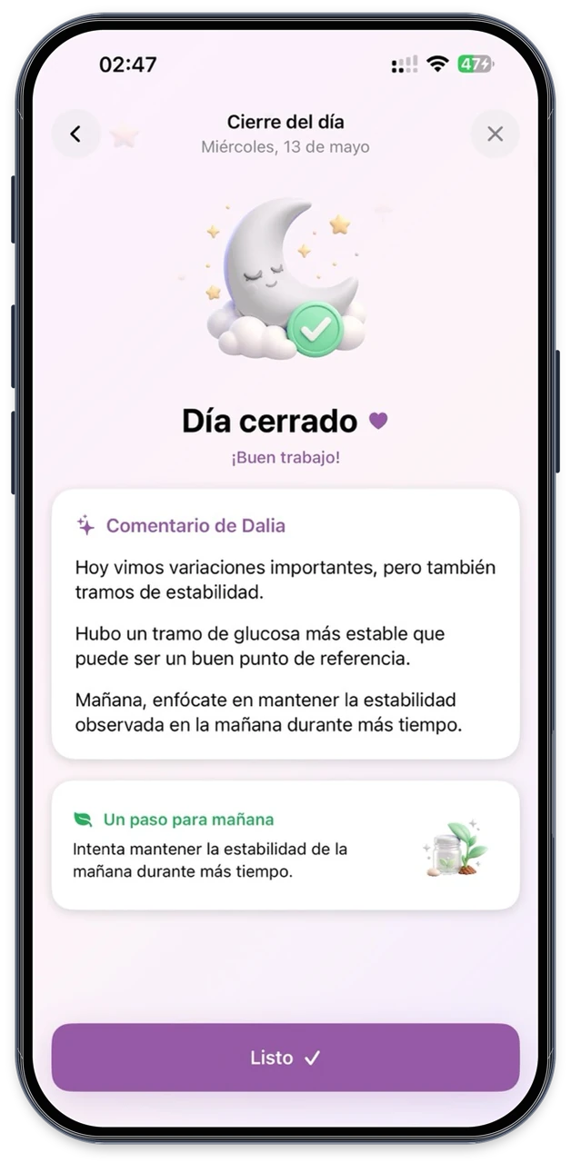 Cierre del día en Dalia con un comentario claro y amable