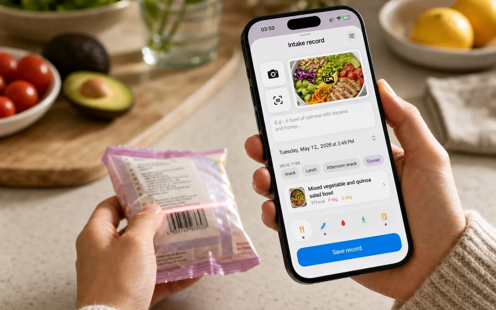 Dalia scanning the barcode of a packaged food product